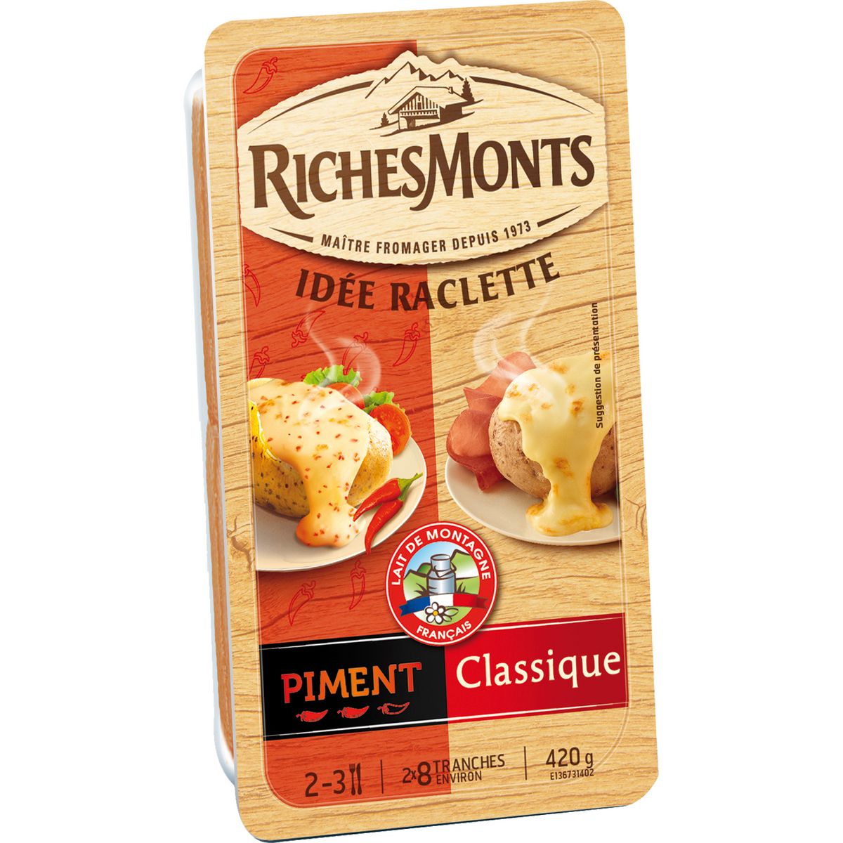 RICHESMONTS Duo de fromages à raclette nature et piment g pas cher Auchan fr