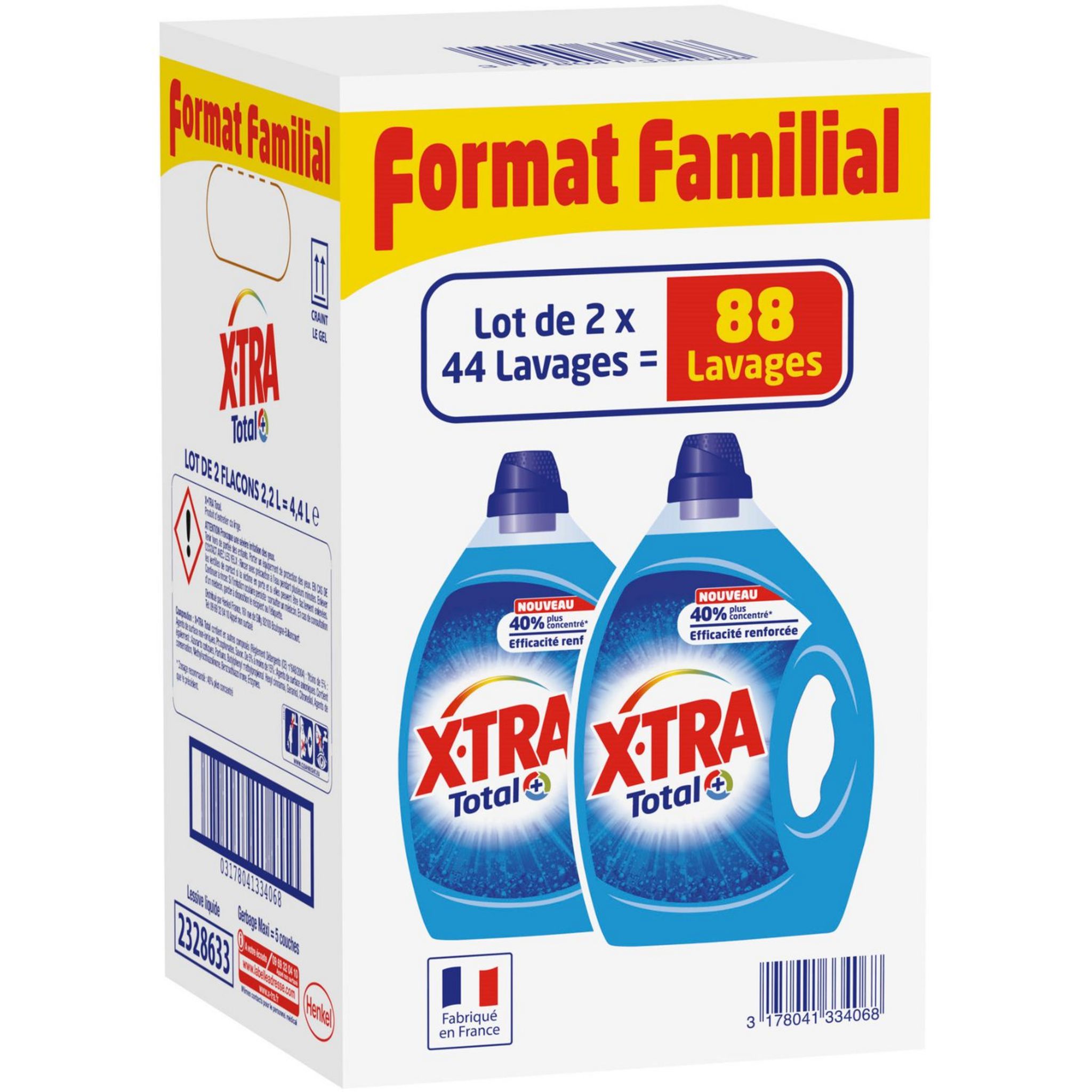 X-TRA X-Tra lessive diluée total 2x2,2l format familial pas cher 