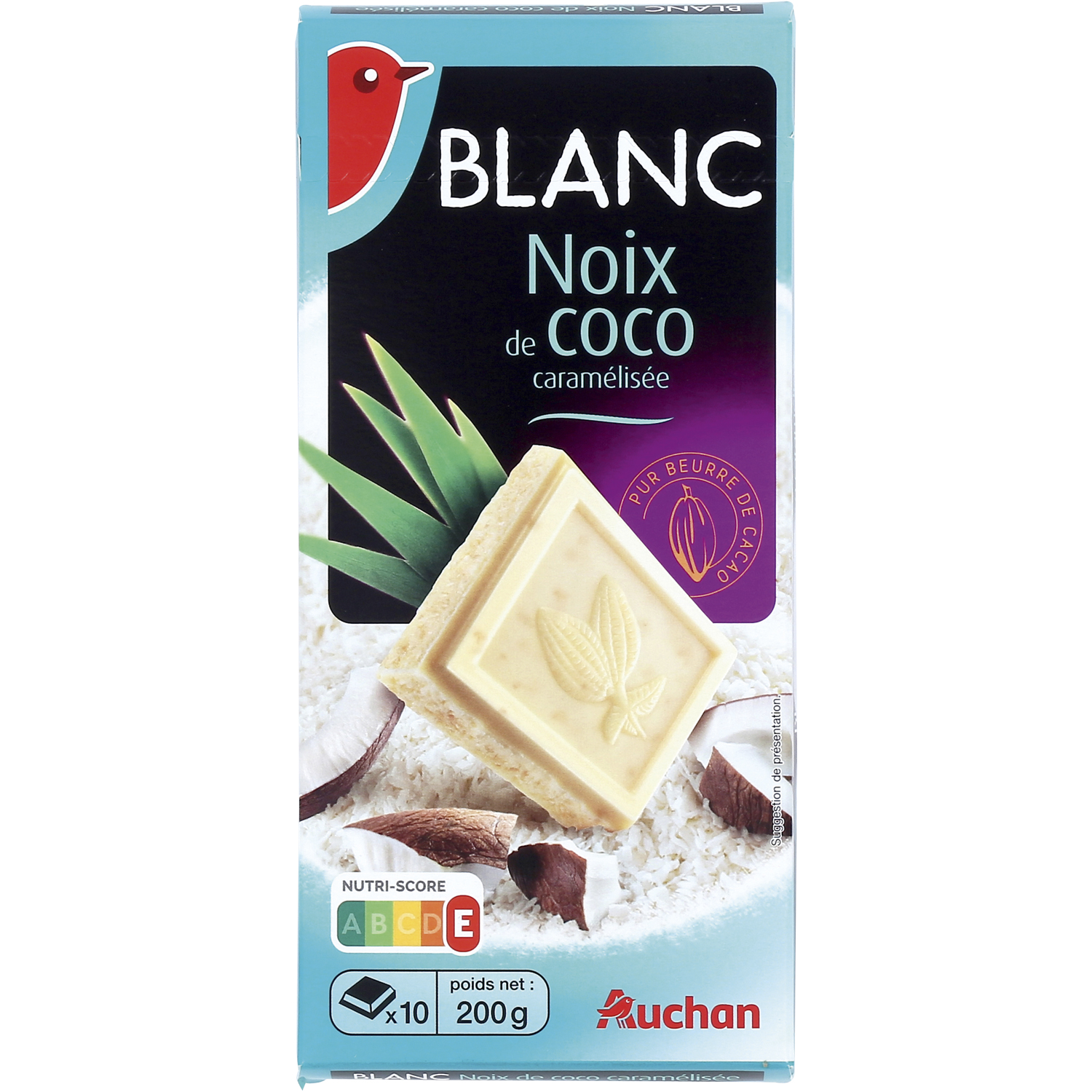 Chocolat blanc à la noix de coco et pétale de maïs, U (200 g)