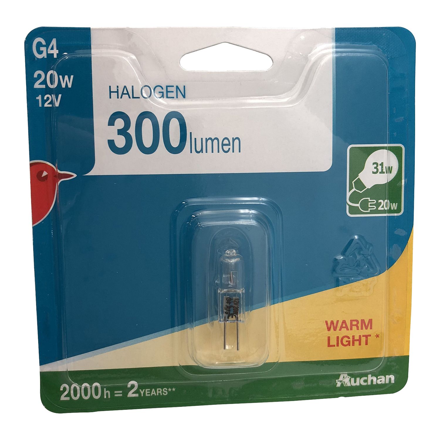 AUCHAN Auchan Ampoule halogène G4 capsule 20w 300 lumen x1 300 lumen 1  pièce pas cher 