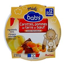 Auchan Baby Assiette Aux Carottes Pommes De Terre Et Boeuf Des 12 Mois 230g Pas Cher A Prix Auchan