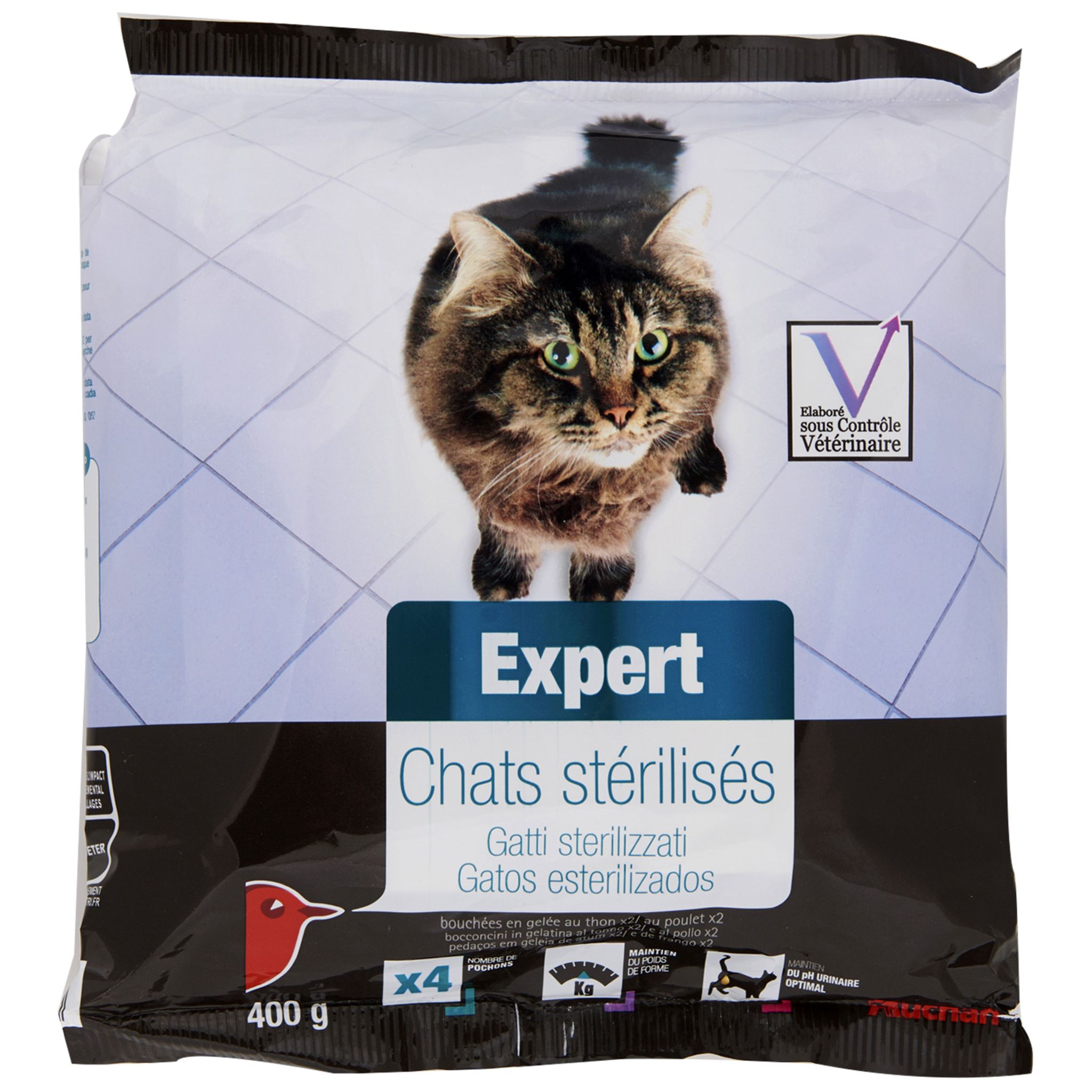 Auchan Expert Sachets Repas Patee Thon Poulet Pour Chat Sterilise 4x100g Pas Cher A Prix Auchan