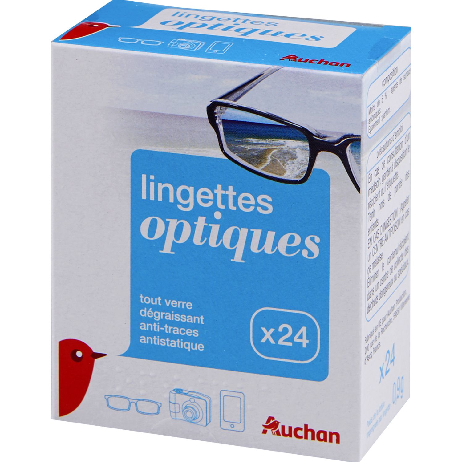 AUCHAN Lingettes optiques d graissantes anti traces 24 lingettes