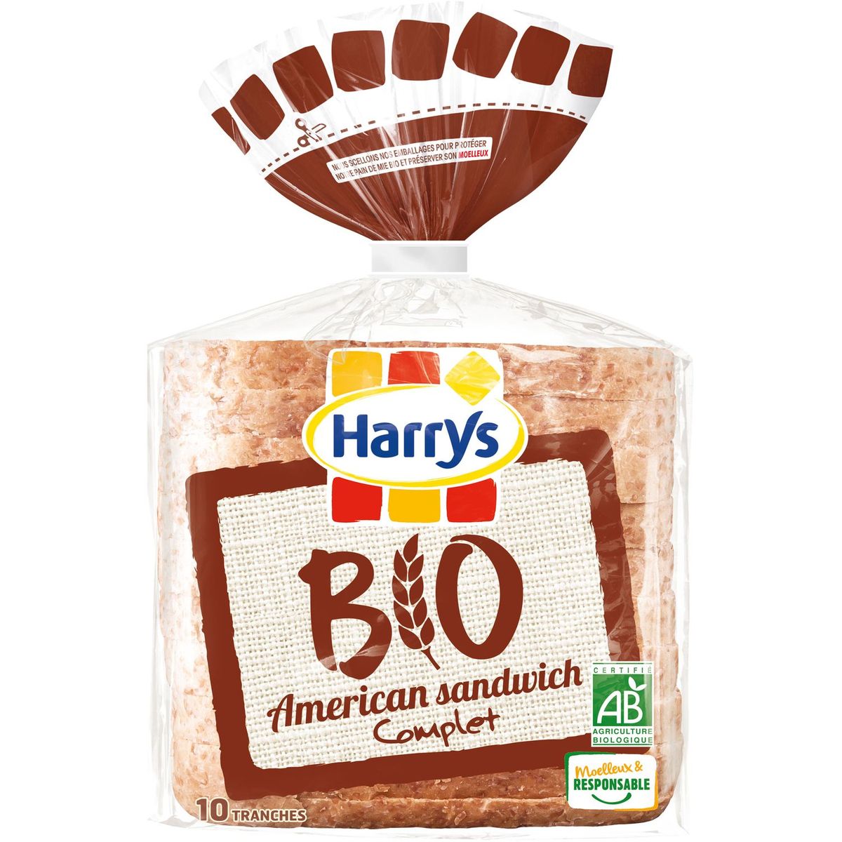 HARRYS Pain de mie complet bio 10 tranches 400g