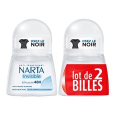NARTA Invisible Déodorant bille fraîcheur pure 48h anti traces 2x50ml