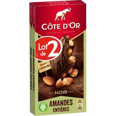 COTE D'OR Côte d'Or Tablette de chocolat noir et amandes entières 2x180g 2x180g