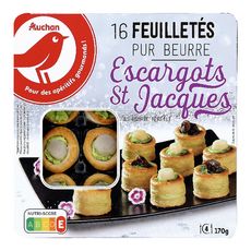 AUCHAN Mini feuilletés escargots et St Jacques au beurre persillé 16 pièces 170g