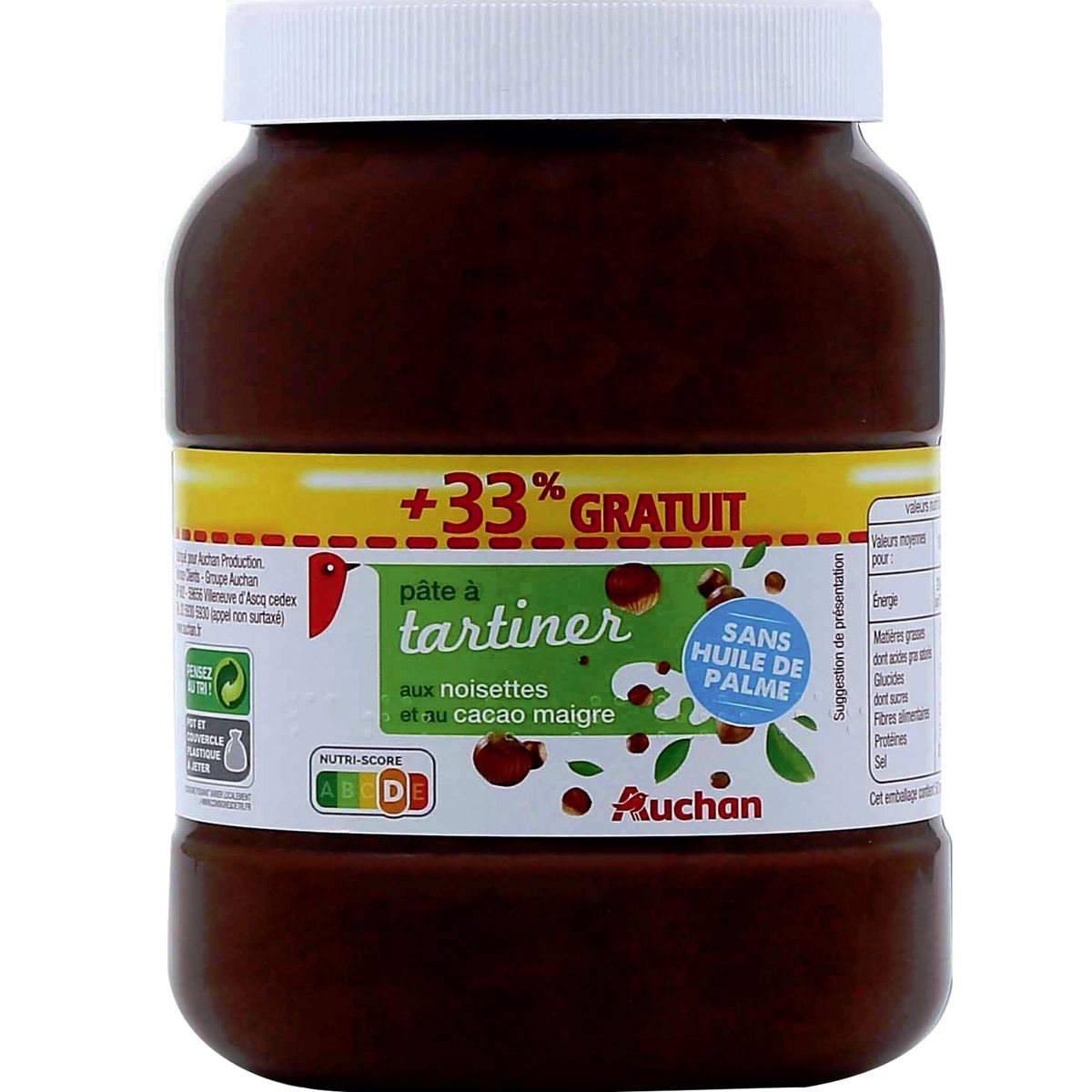 AUCHAN GOURMET Pâte à tartiner au chocolat blanc sans huile de palme 200g  pas cher 