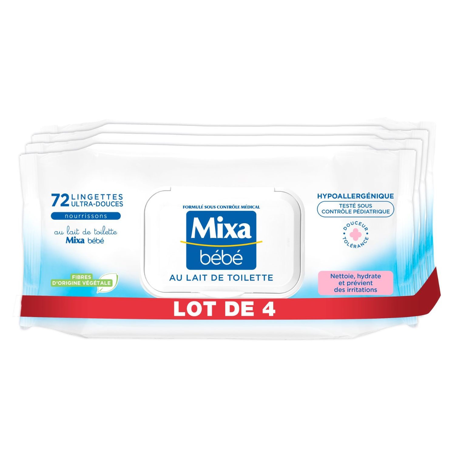 MIXA Lingettes Lait, Le paquet de 72 lingettes : : Bébé