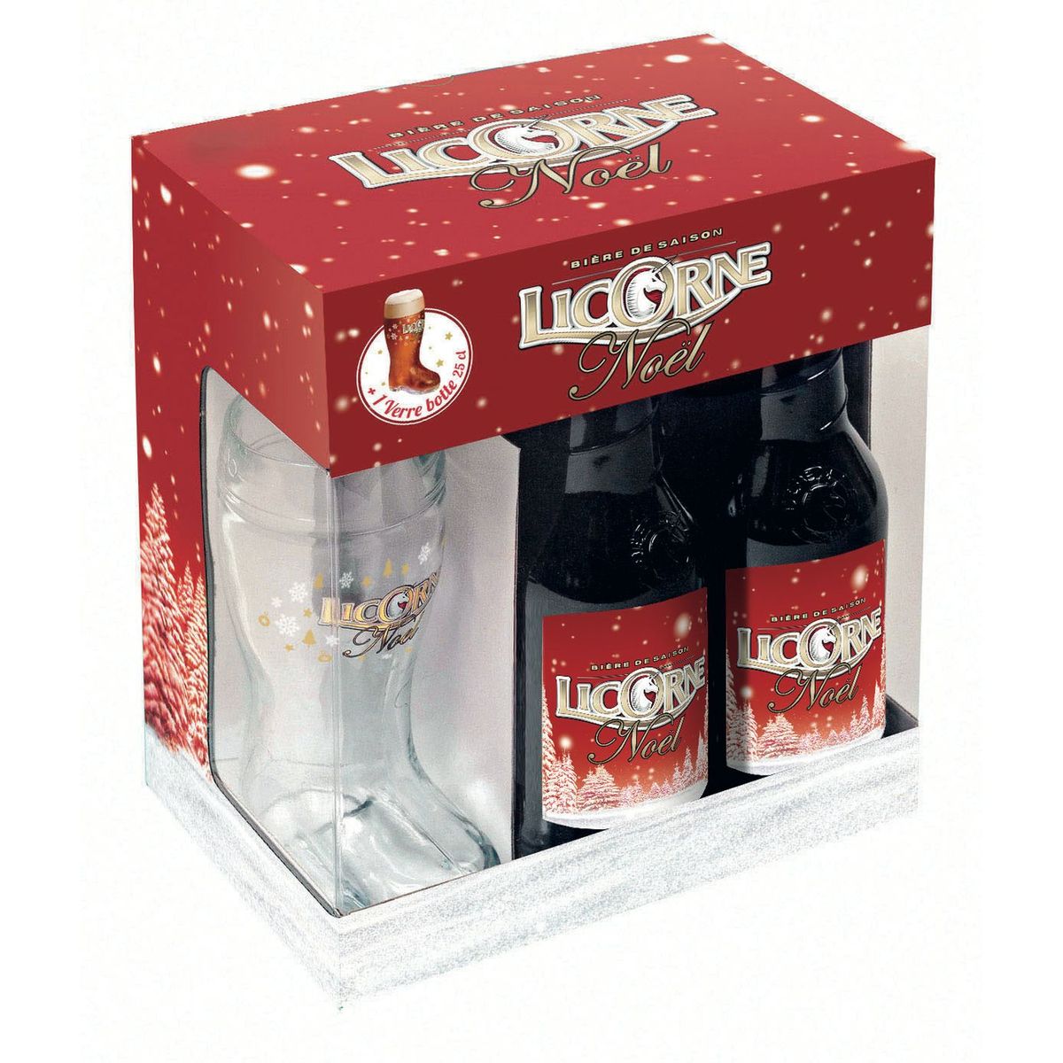LICORNE Licorne coffret bière de Noël 4x33cl +1 verre botte pas cher 