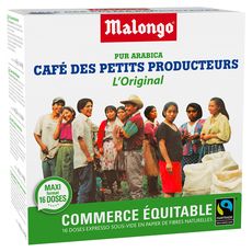 MALONGO Dosettes de café pur Arabica des petits producteurs 16 dosettes 104g