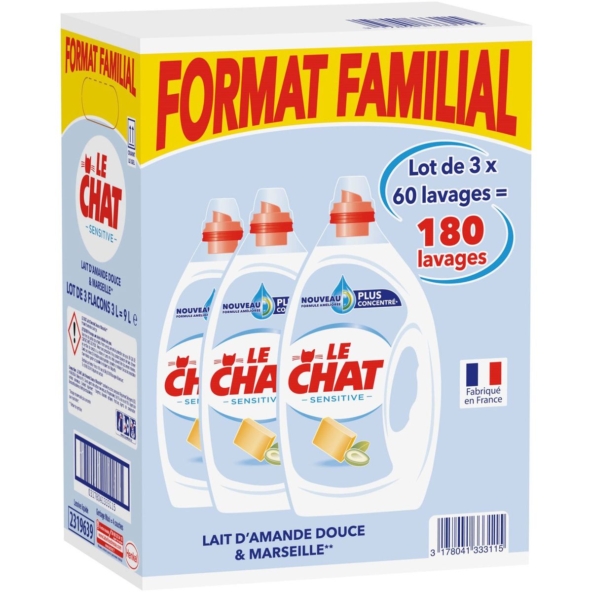 Le Chat Le Chat Lessive Liquide Sensitive Format Familial 180 Lavages 3x3l 180 Lavages 3x3l Pas Cher A Prix Auchan