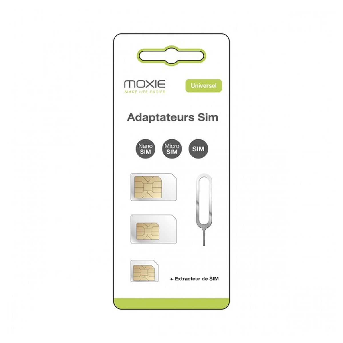 MOXIE Adaptateur pour carte SIM - Micro SIM - Nano SIM - Epingle d