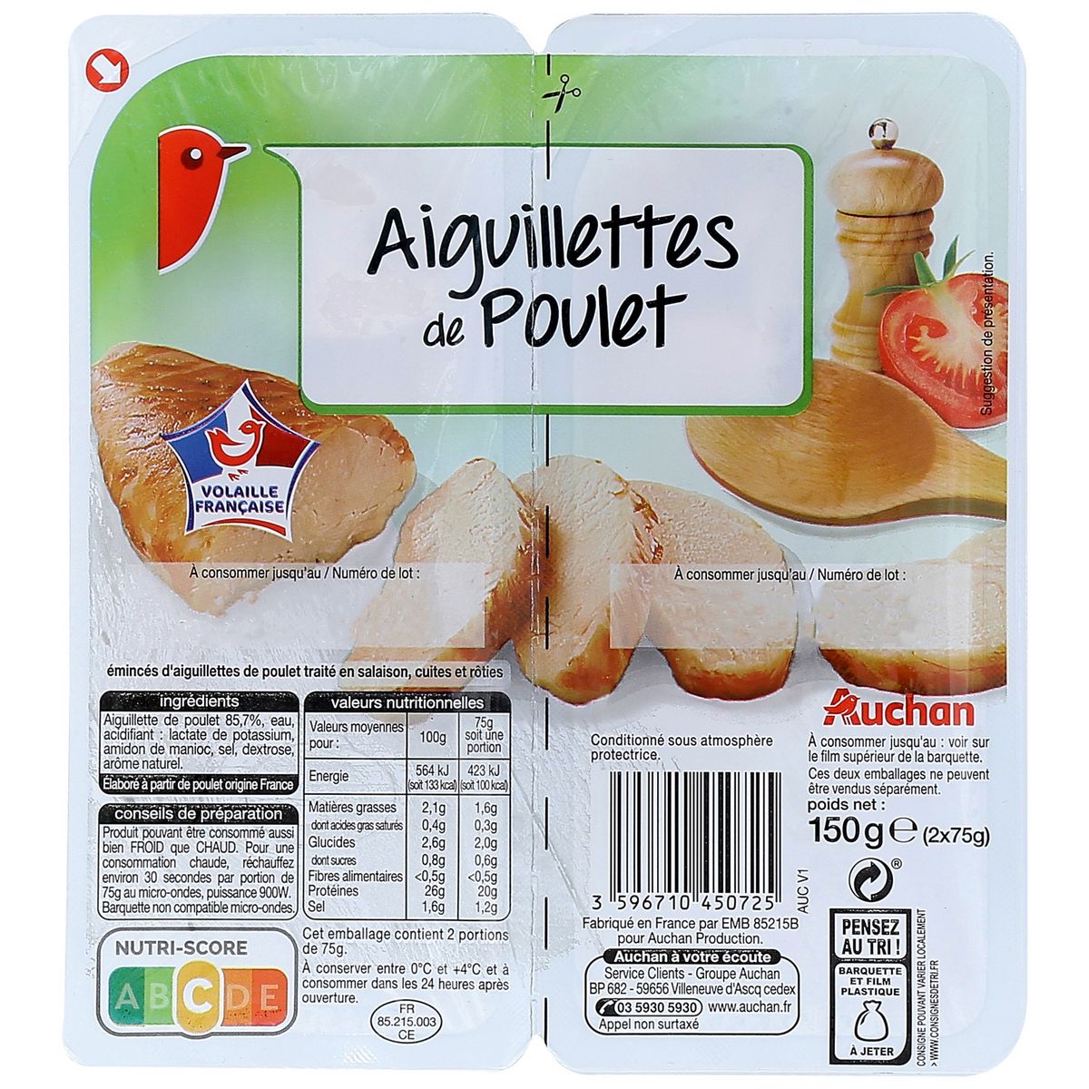 AUCHAN Aiguillettes De Poulet 2x75g Pas Cher à Prix Auchan