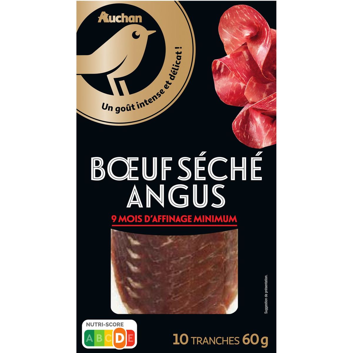 AUCHAN Boeuf séché Angus 10 tranches 60g pas cher 