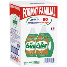 Le Chat Lessive Liquide Au Savon Vegetal Format Familial 80 Lavages 2x2l Pas Cher A Prix Auchan