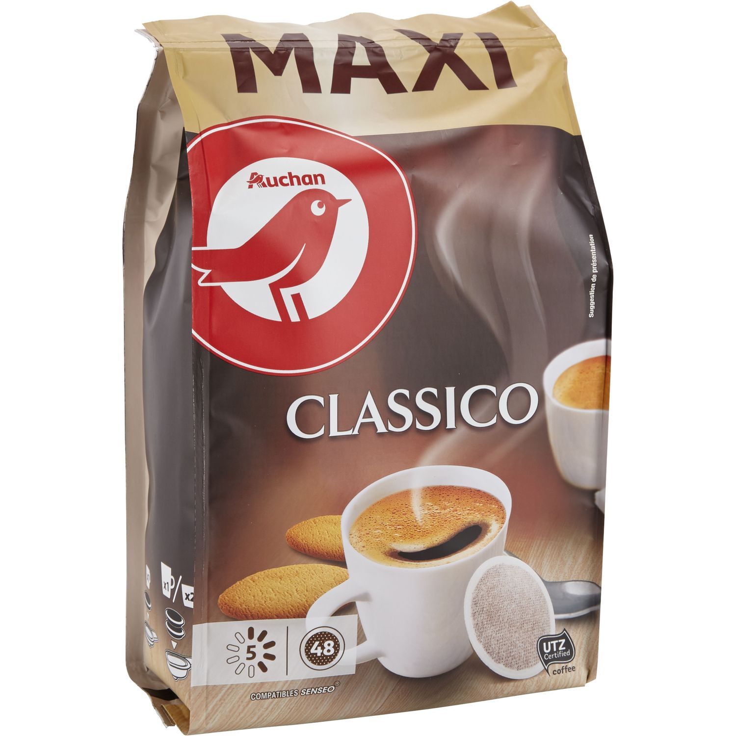 AUCHAN Dosettes de café classico intensité 5 compatibles Senseo 48 capsules  333g pas cher 