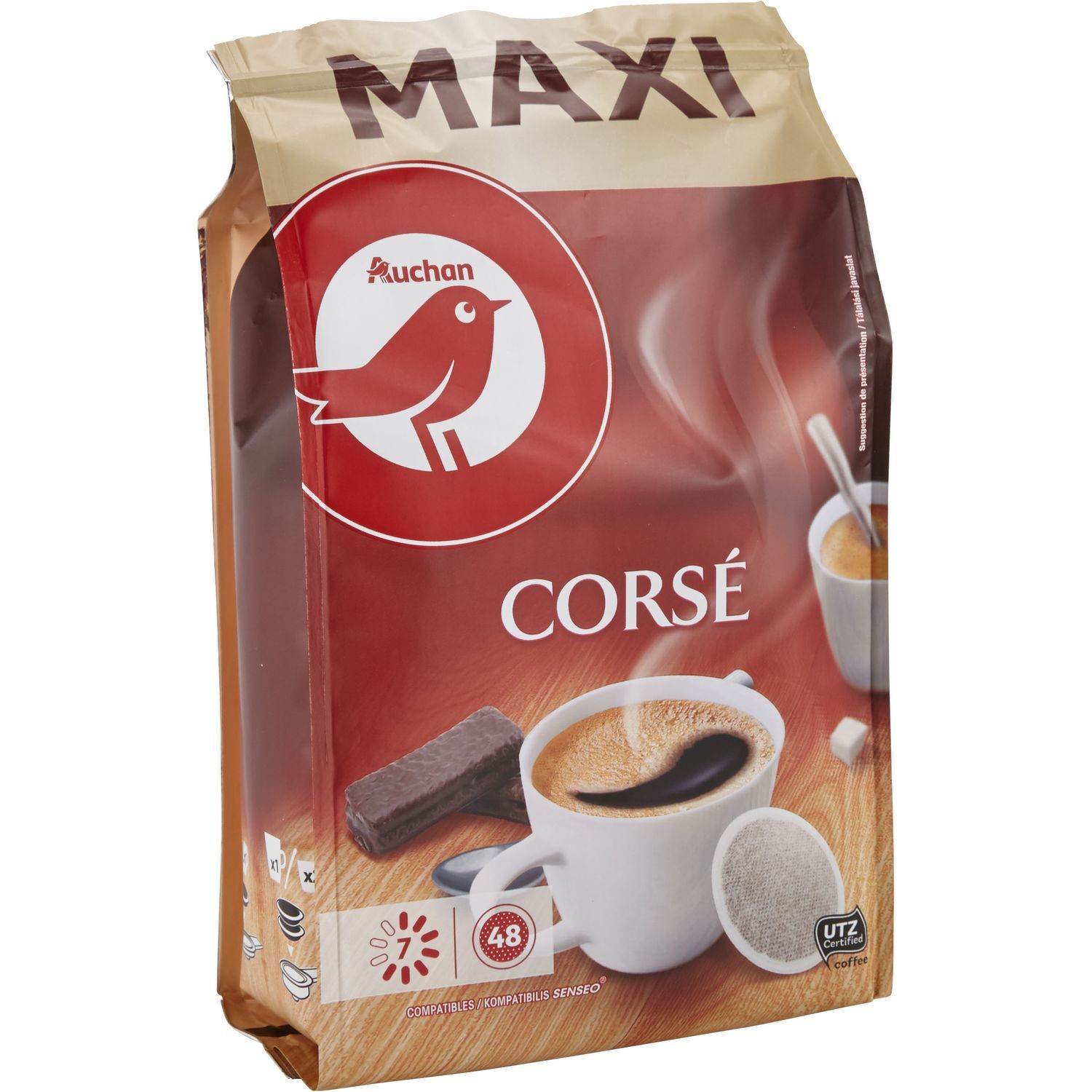 AUCHAN Dosettes de café corsé compatibles Senseo 48 dosettes 333g pas cher  