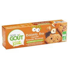 GOOD GOUT Kidz biscuits bio chocolat amandes noisettes moins sucrés sachets fraîcheur 3x3 biscuits 100g