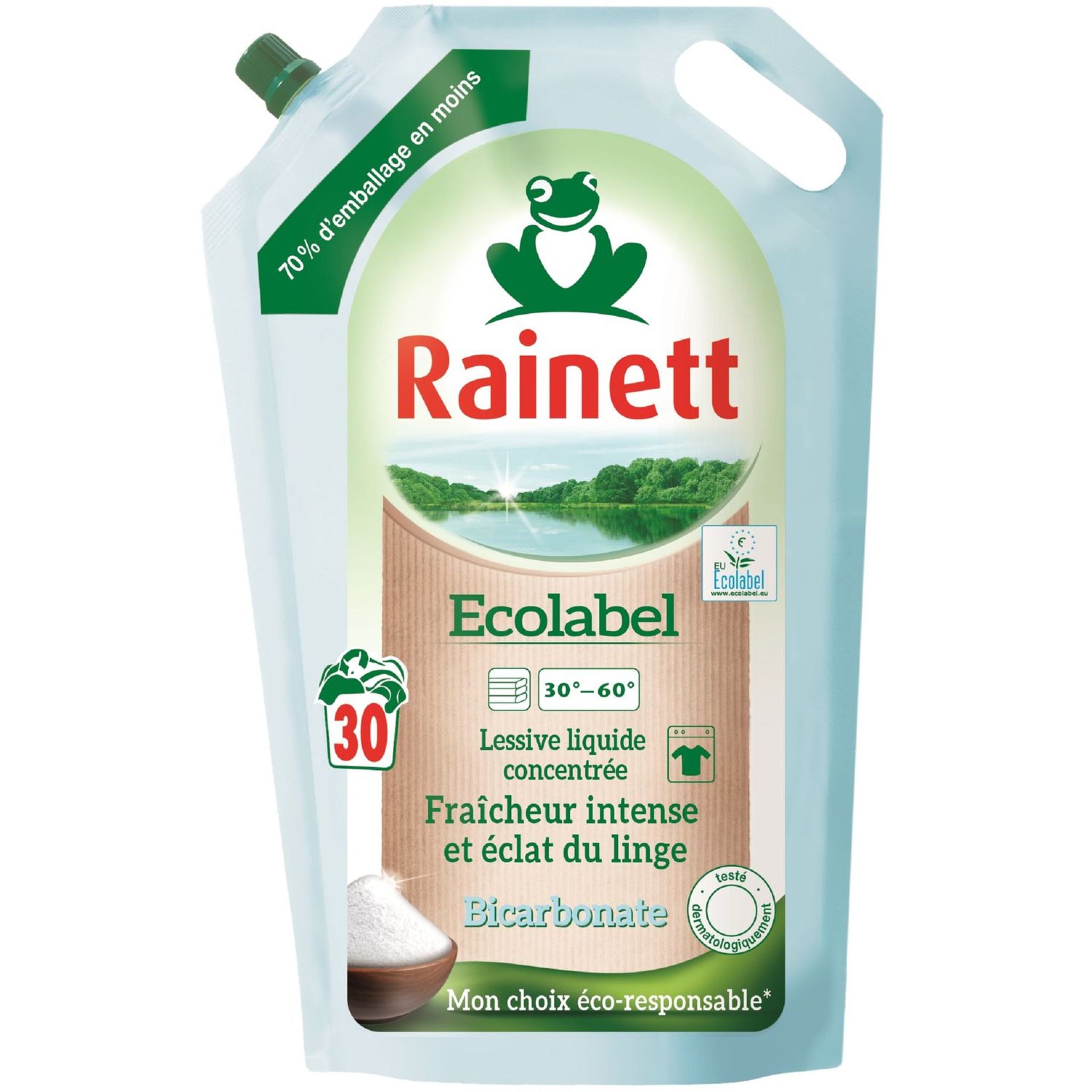 RAINETT Lessive liquide écologique au bicarbonate 30 lavages 1,98l pas cher  