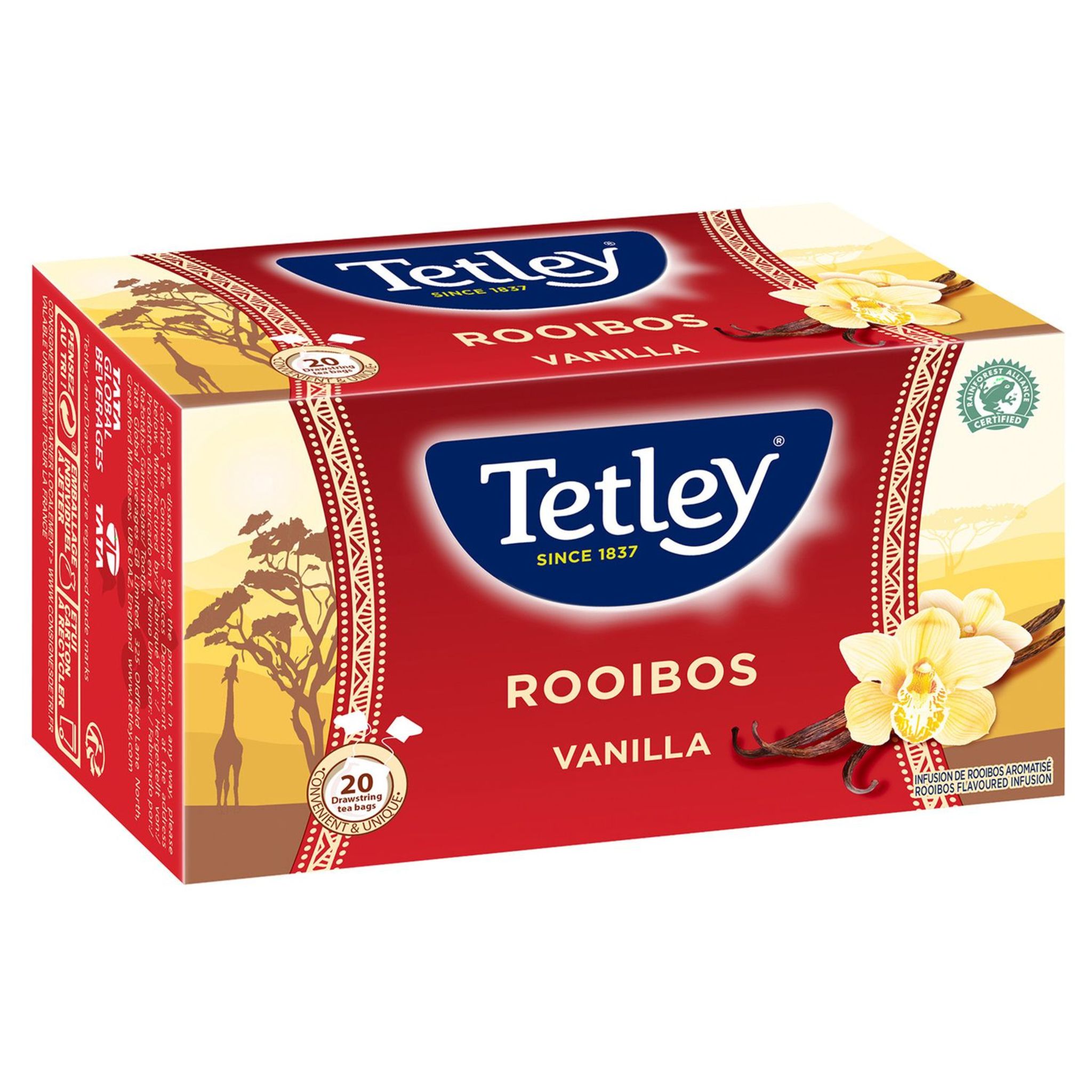 TETLEY Thé rooibos à la vanille 20 sachets 35g pas cher 