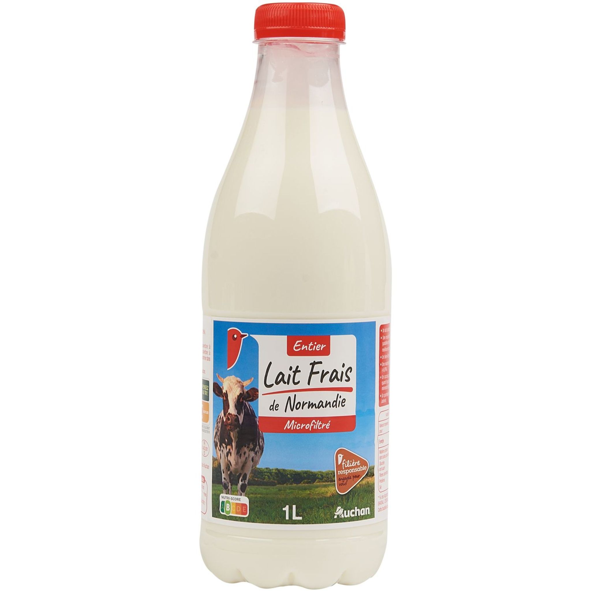 AUCHAN Lait frais entier filière responsable 1L pas cher 