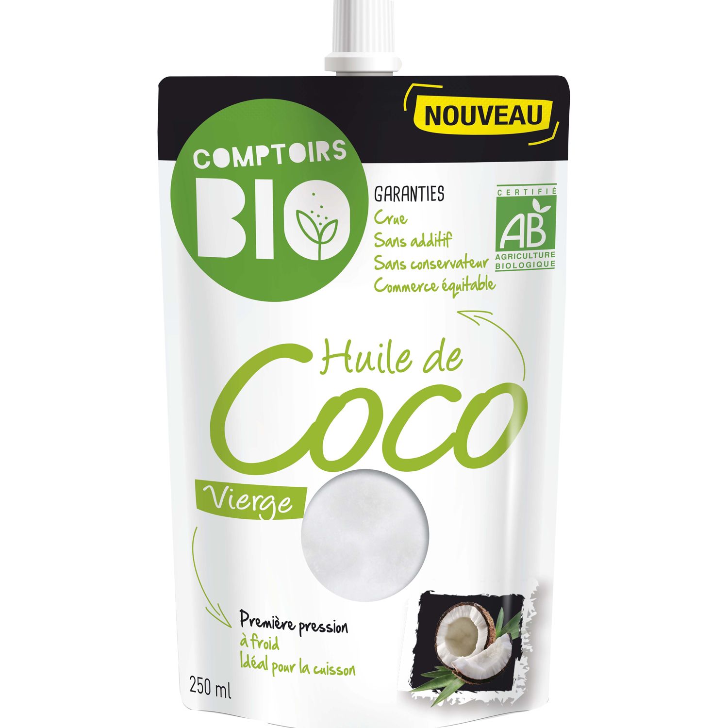 AUCHAN BIO Huile vierge de noix de coco 18cl pas cher 