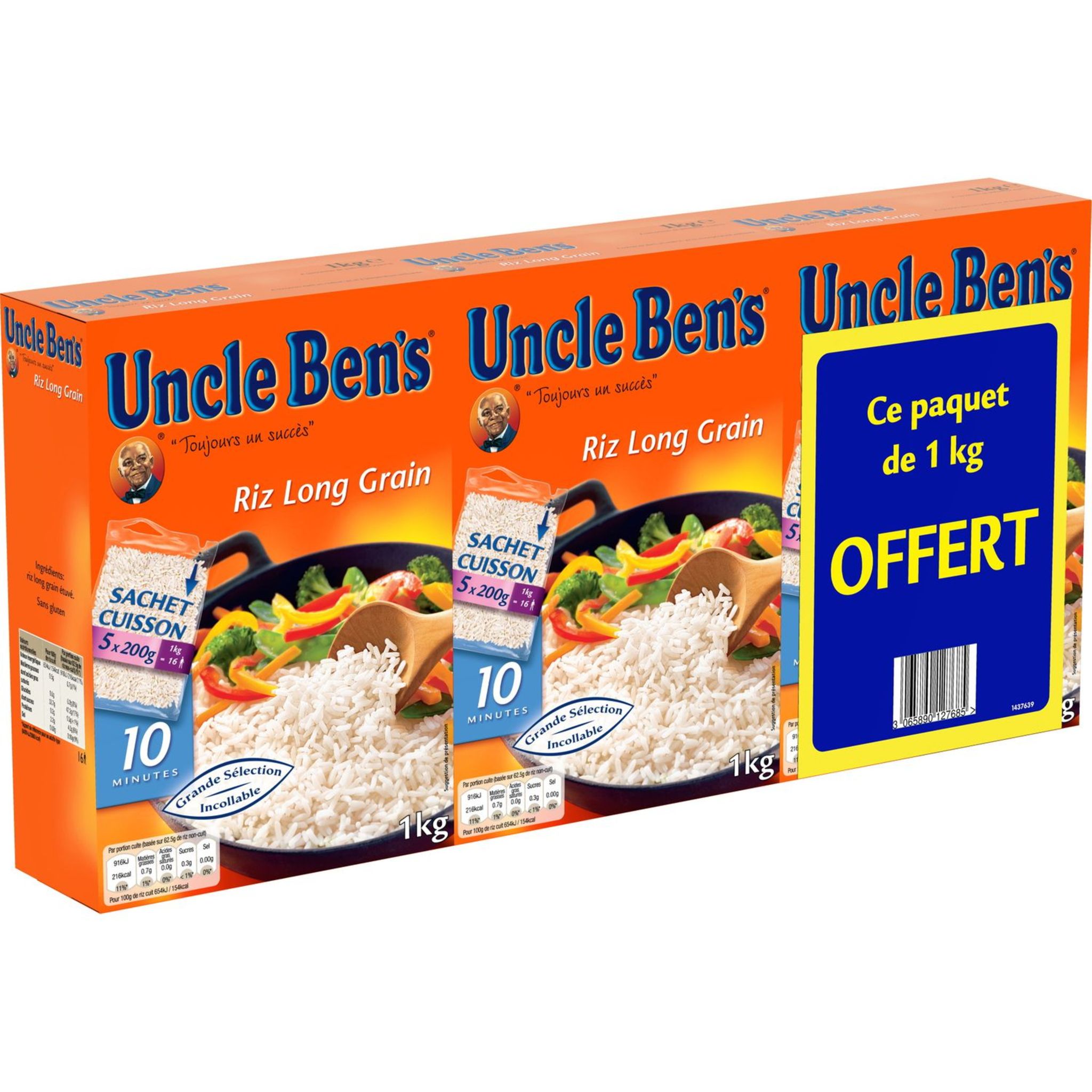 BEN'S ORIGINAL Riz long grain sachet cuisson 3 x 5 sachets 3kg dont 1  offert pas cher 