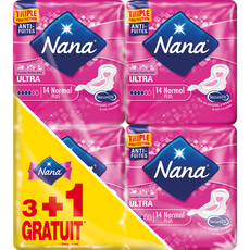 NANA Serviettes hygiéniques triple protection anti fuites 3 paquets+1 offert 4x14 serviettes