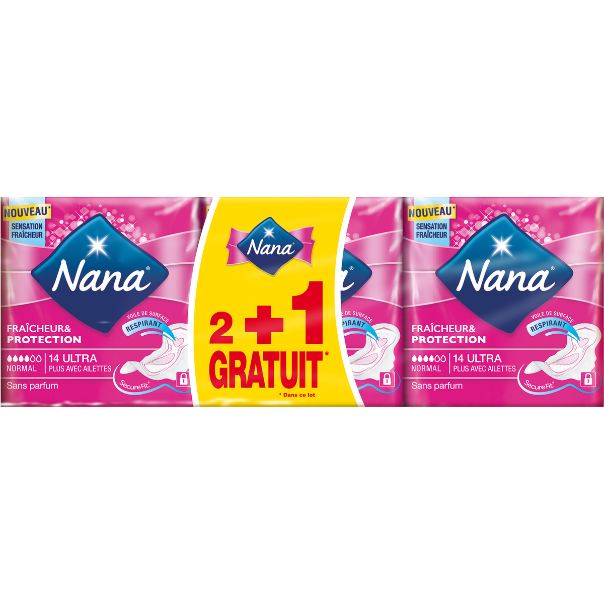 SERVIETTES HYGIÉNIQUES NANA V-PROTECTION ULTRA PLUS AVEC AILETTES