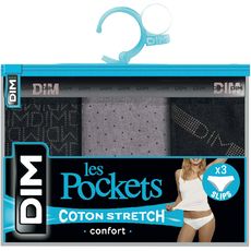 Dim Dim Pocket Coton Stretch Slips X3 Noir Logo Gris Taille40 42 Pas Cher A Prix Auchan