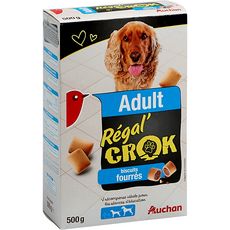 AUCHAN Adult friandises régal'crok biscuits fourrés pour chien 500g