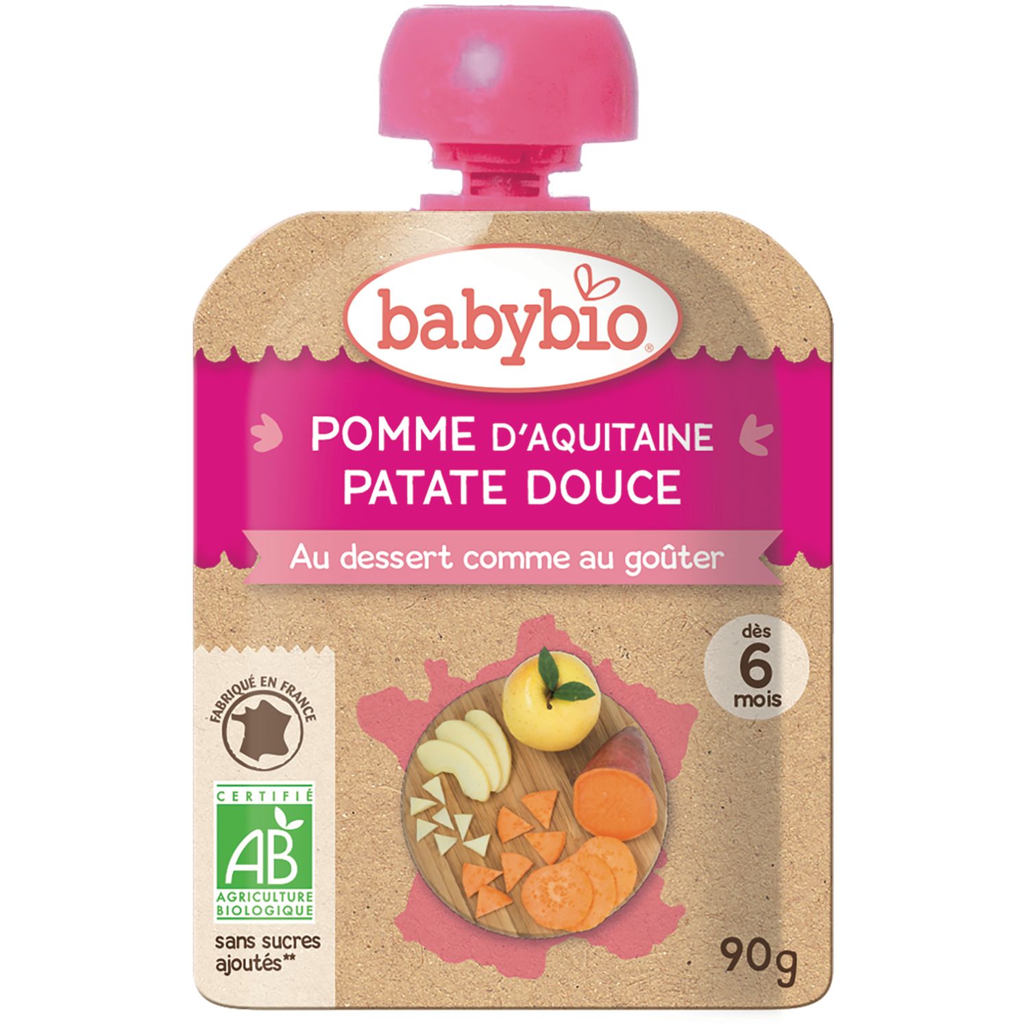 AUCHAN BABY BIO Gourde purée de fruits à la pomme bio dès 6 mois 4x90g pas  cher 