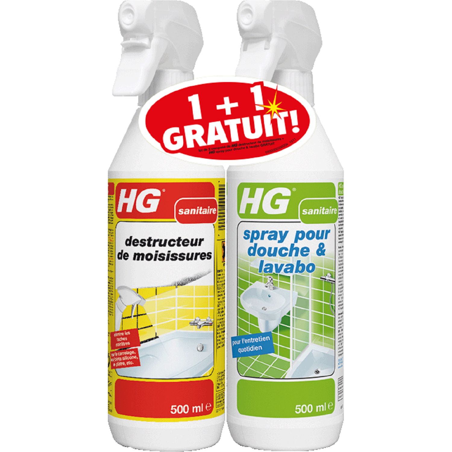 HG HG Spray destructeur de moisissures & spray douche & lavabo 2x500ml 2  produits 2x500ml pas cher 