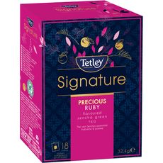 TETLEY Signature precious ruby thé vert sencha rhubarbe et pomme 18 sachets 32,4g