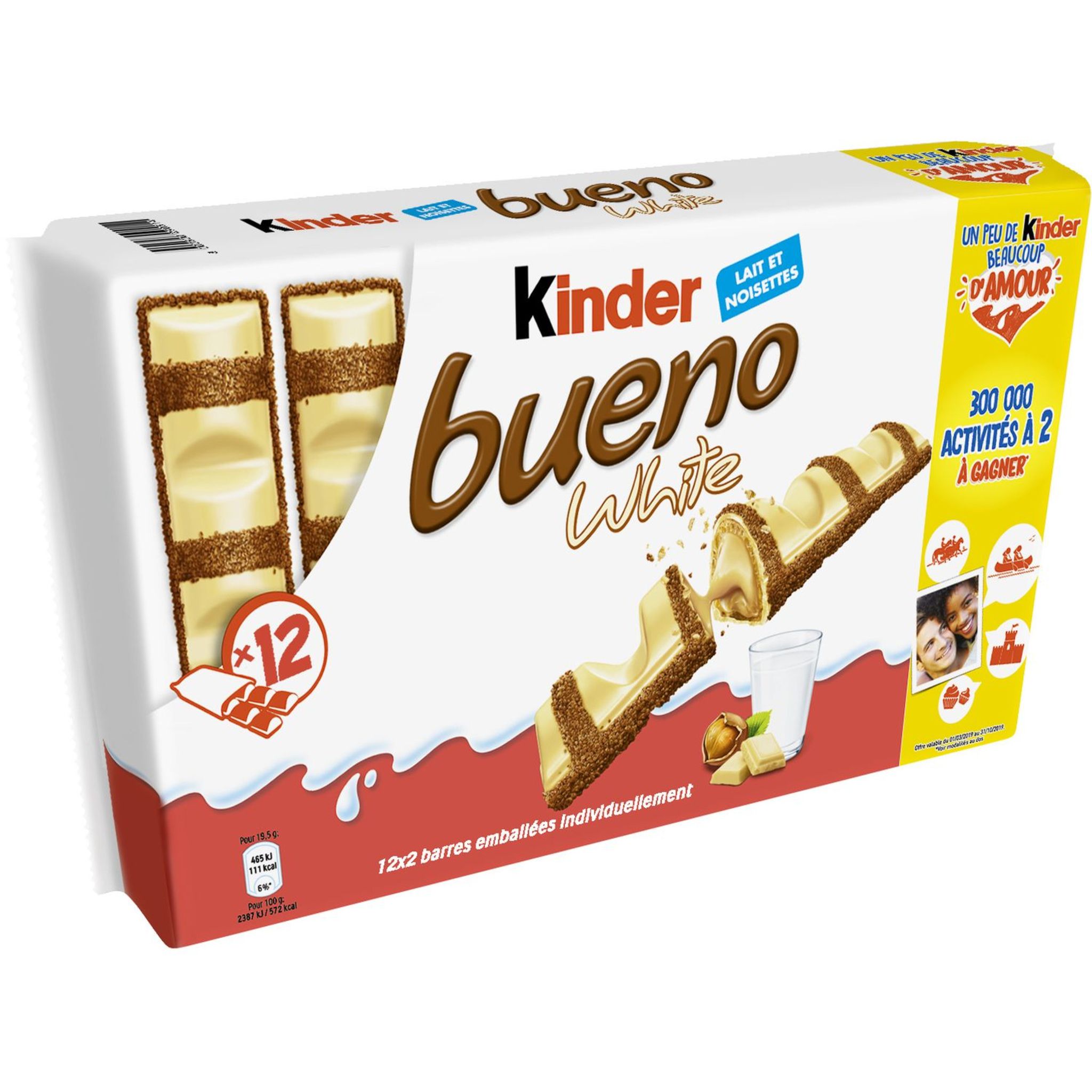 KINDER Bueno white barres chocolatées 12x2 barres 468g pas cher 
