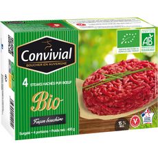 CONVIVIAL Convivial Steak haché 15%MG bio façon bouchère x4-400g 4 pièces 400g