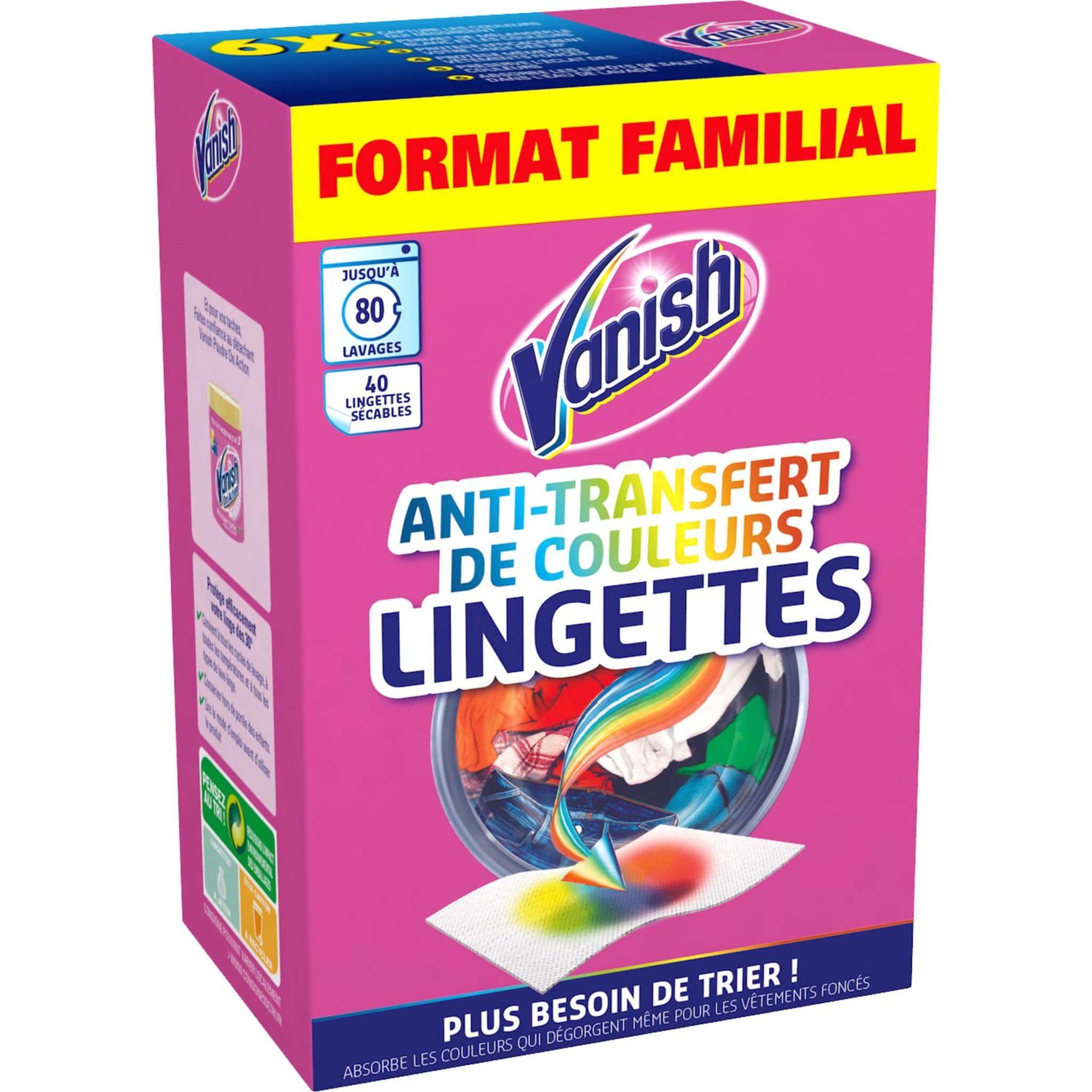 VANISH Lingettes Anti-décoloration 120 lavages 30 +30 offertes pas cher 