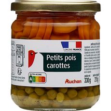 AUCHAN Petits pois carottes origine France, en bocal 215g