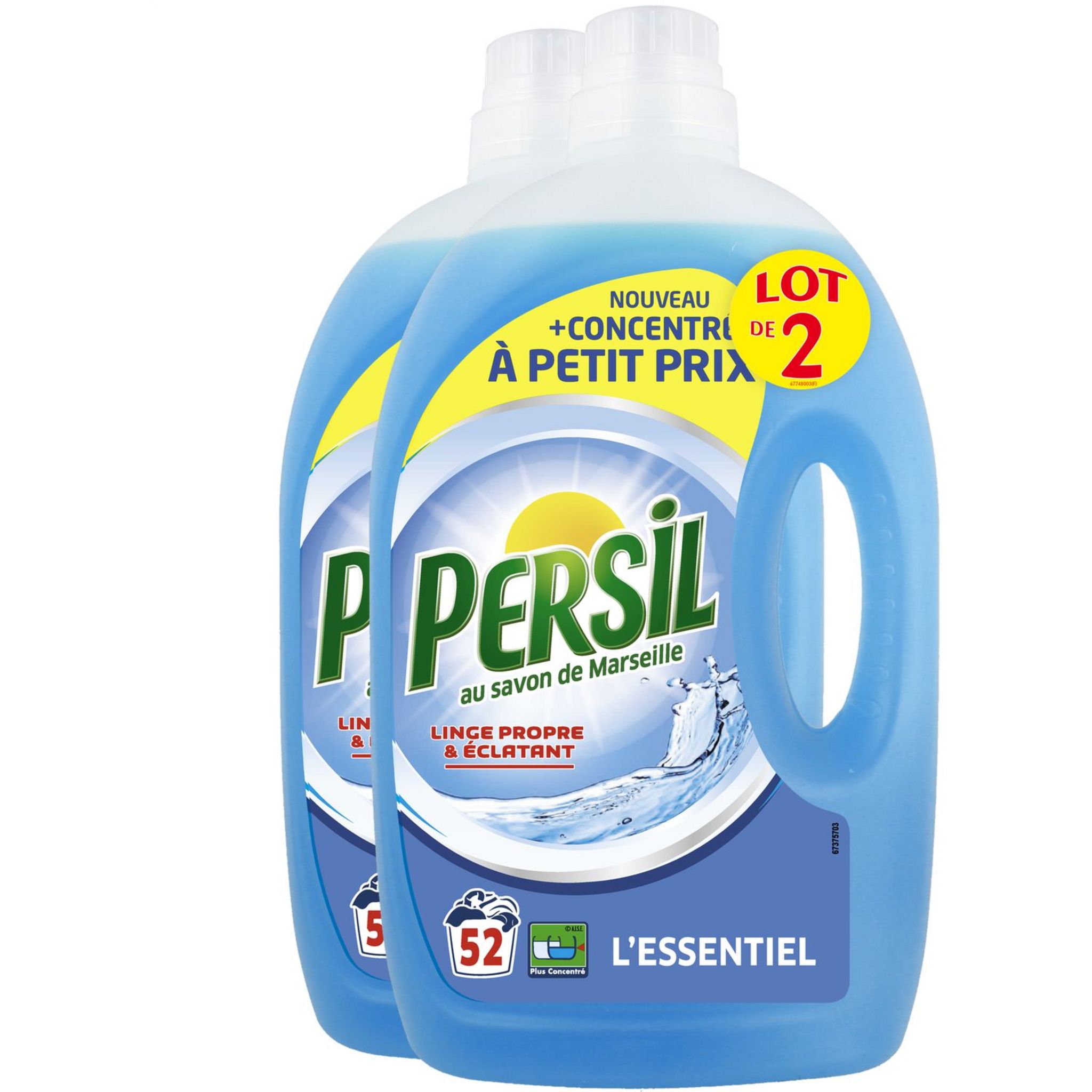 Persil Lessive Liquide l'Essentiel 2,6l 52 Lavages Lot de 2 - 5200 ml