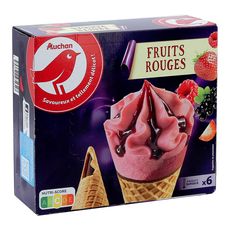 AUCHAN Cône glacé fruits rouges 6 pièces 420g