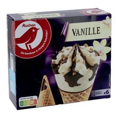 AUCHAN Cône glacé vanille 6 pièces 410g