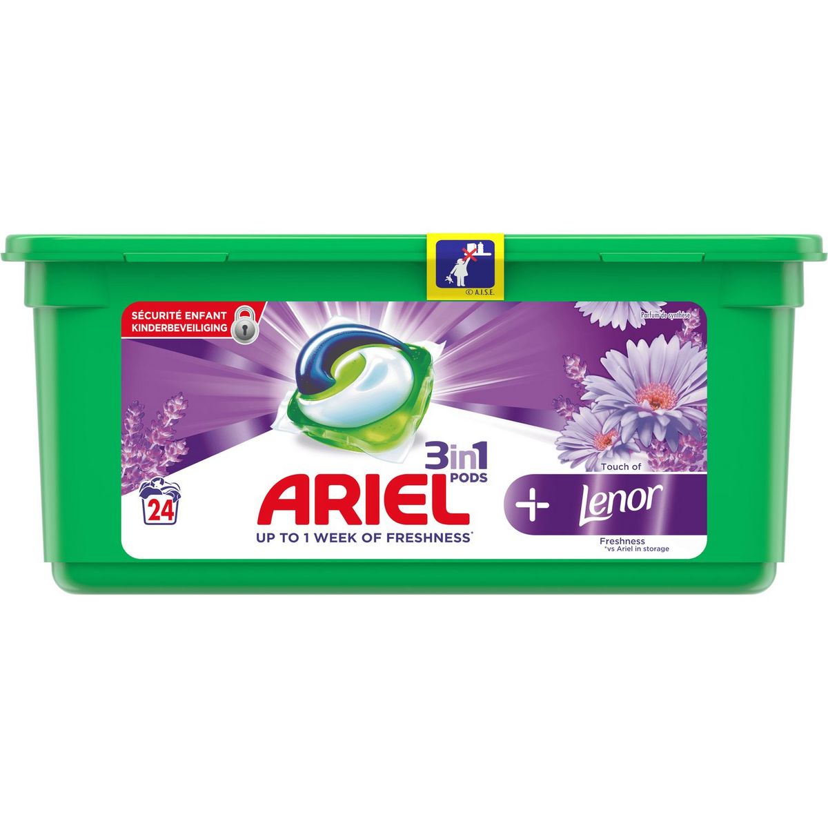 ARIEL Pods lessive capsules touche de Lenor 24 lavages 24 capsules pas cher  