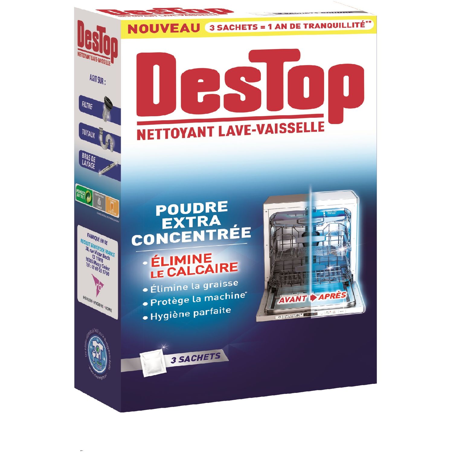 Destop Nettoyant Lave Vaisselle, Lot de 3 sachets, Lot de 4 - Cdiscount  Electroménager