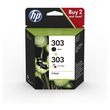 HP Pack de 2 Cartouches d'Encre HP 303  Noire et Trois Couleurs, Authentiques (3YM92AE)
