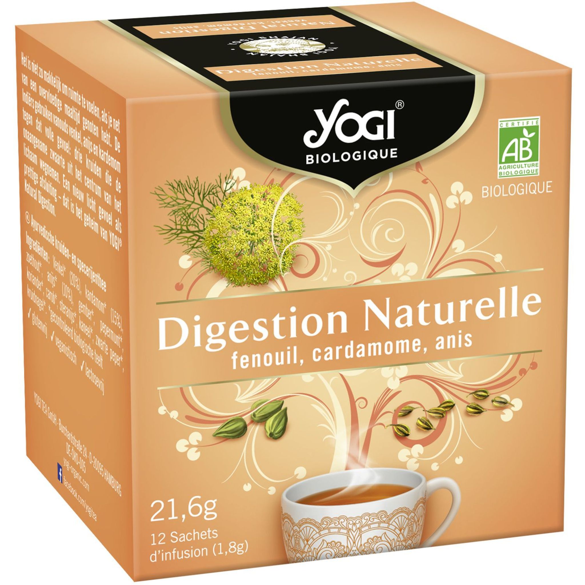 YOGI Infusion bio digestion naturelle, fenouil cardamome anis 12 sachets  21,6g pas cher 