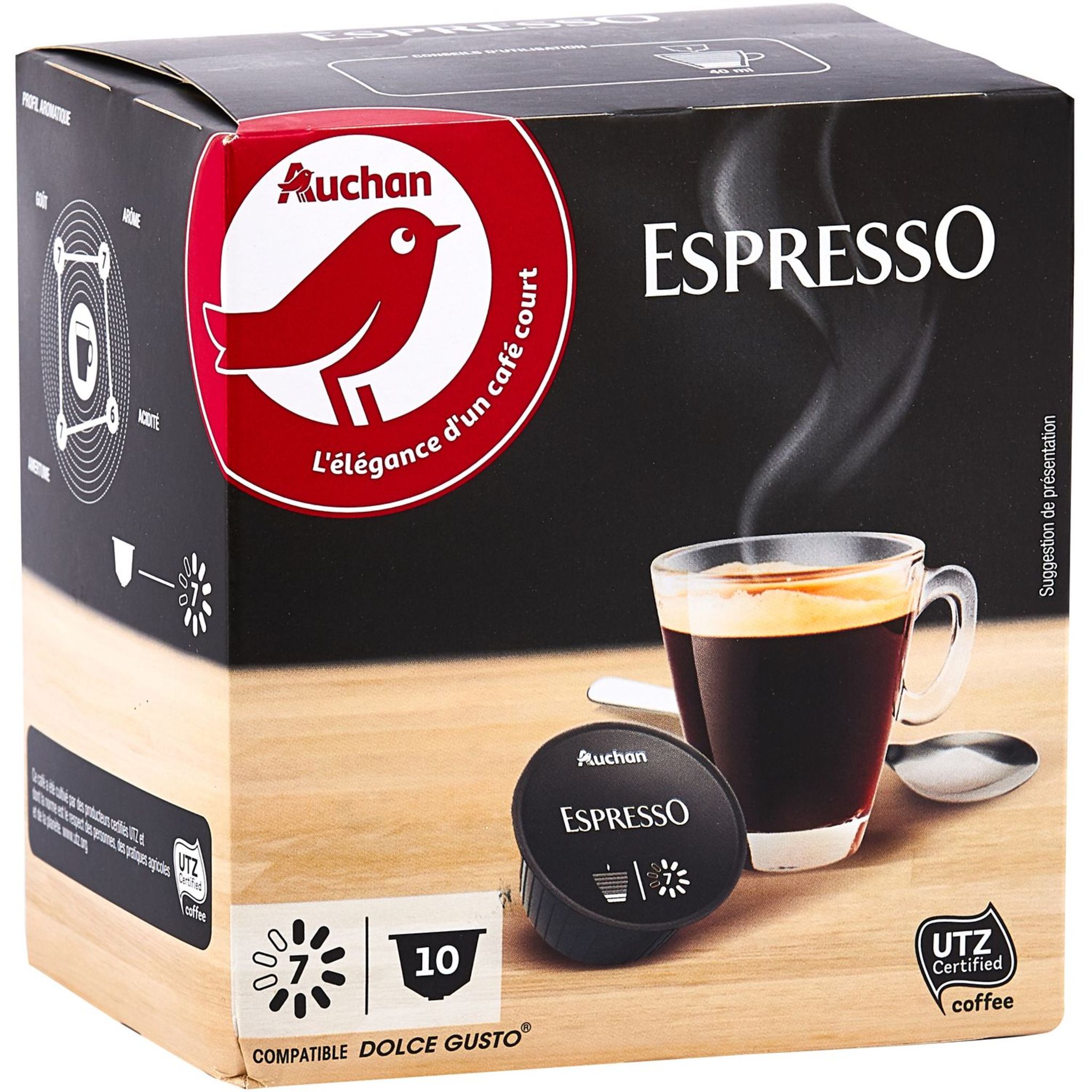 AUCHAN Capsules de café espresso intensité 9 compatibles Dolce Gusto 30  dosettes 210g pas cher 