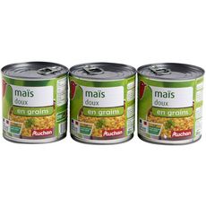 AUCHAN Maïs doux en grains sans OGM, origine France 3x285g