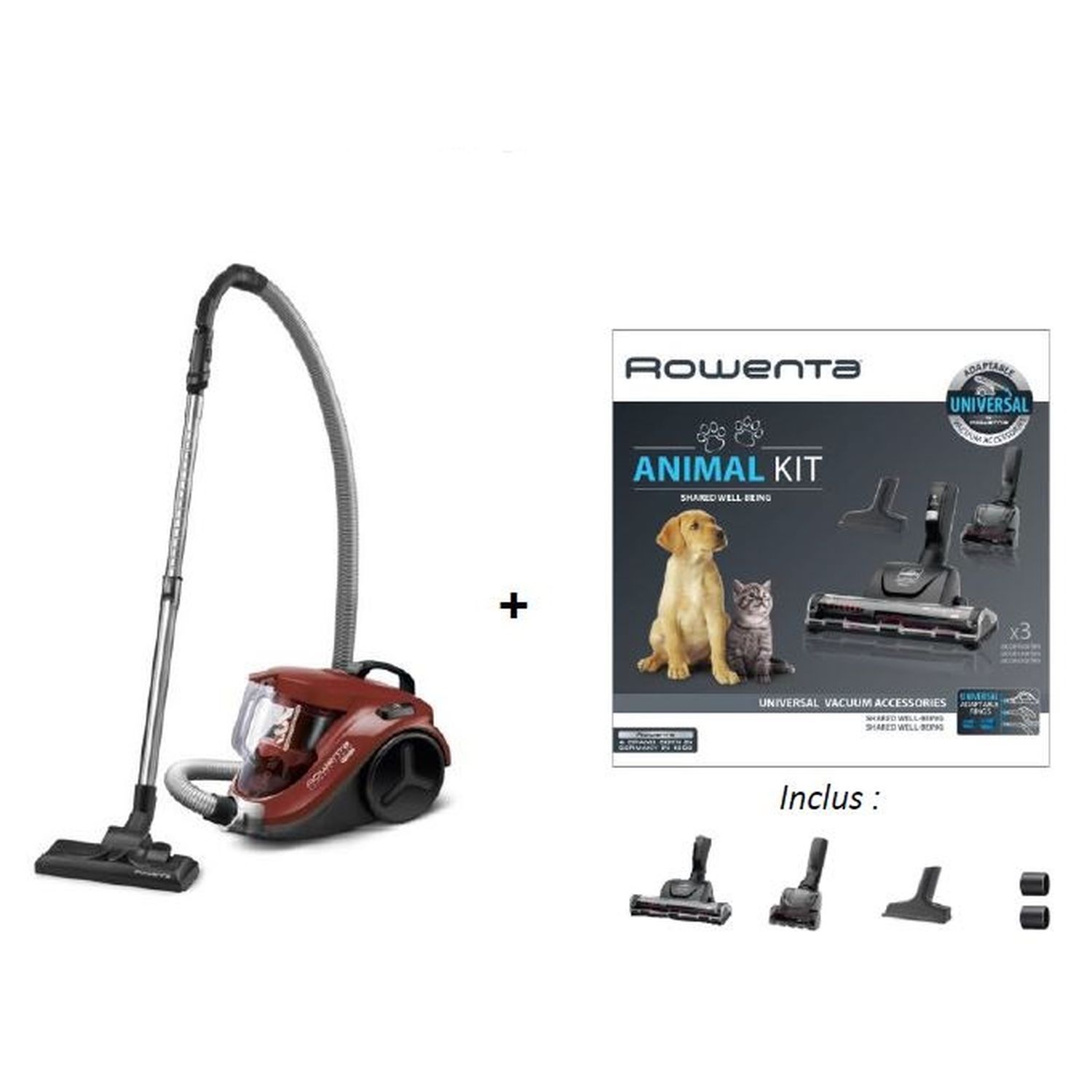 ROWENTA Lot Aspirateur sans sac Kit 3 brosses animal YY4187FE