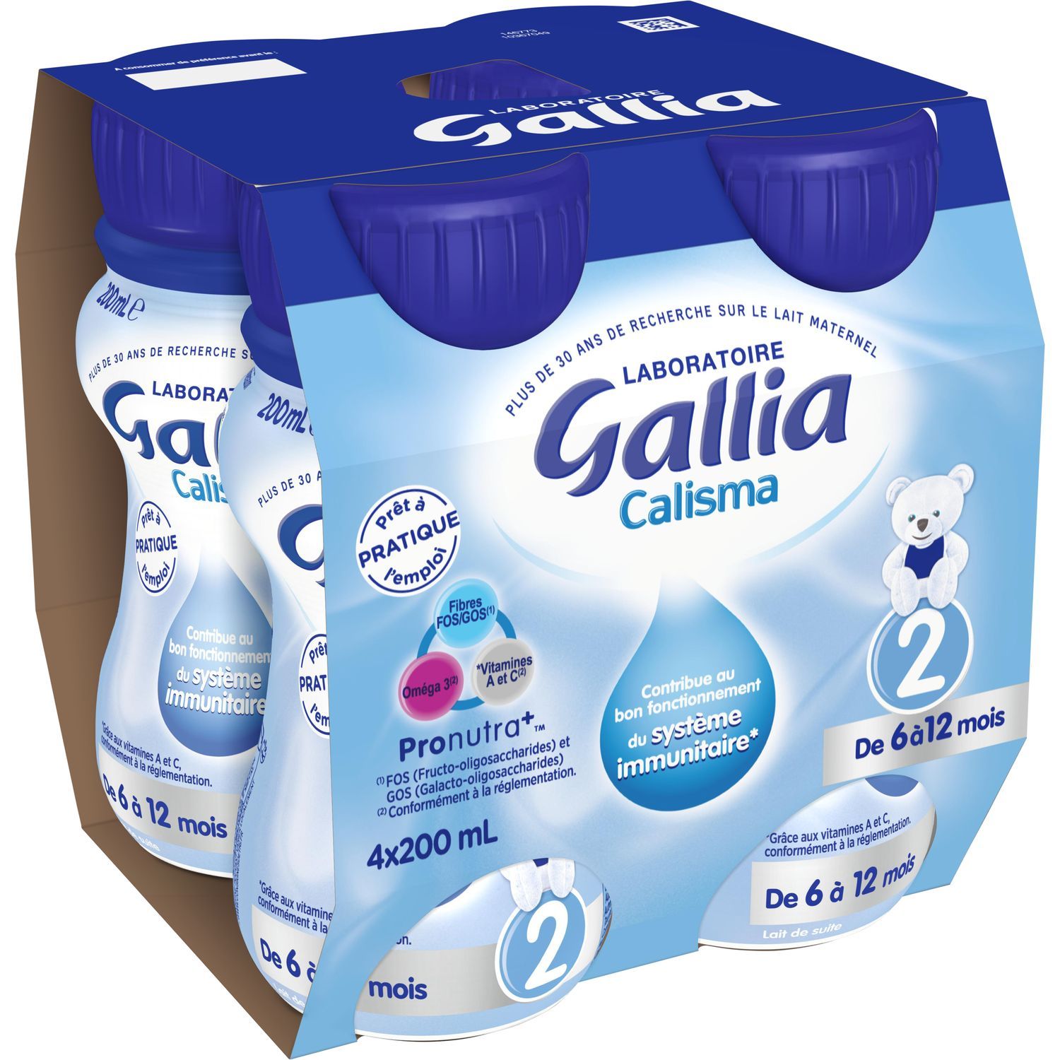 GALLIA - LAIT DE CROISSANCE LIQUIDE CALISMA Pack de 4 bouteilles de 500ml -  Laits et Céréales/Lait de Croissance 